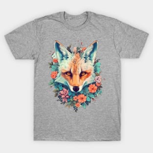 Enchanting Fox Reverie: Vintage Floral Delight T-Shirt